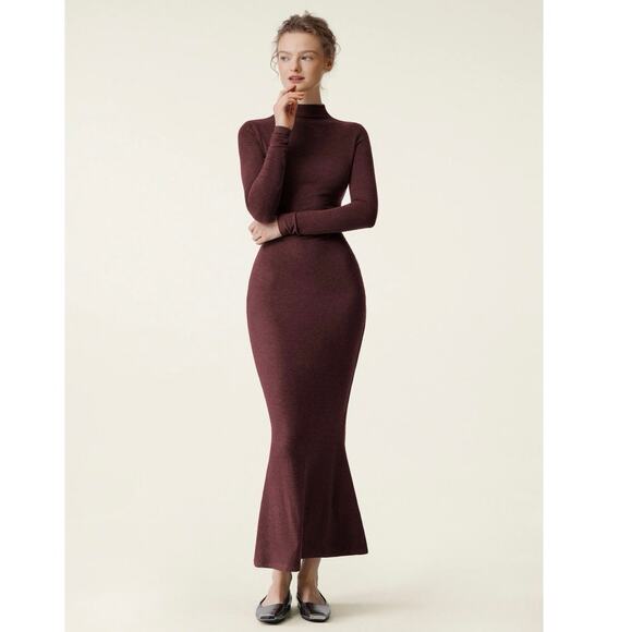 NWT L Mock Neck Fishtail Maxi Dress - Picture 1 of 2